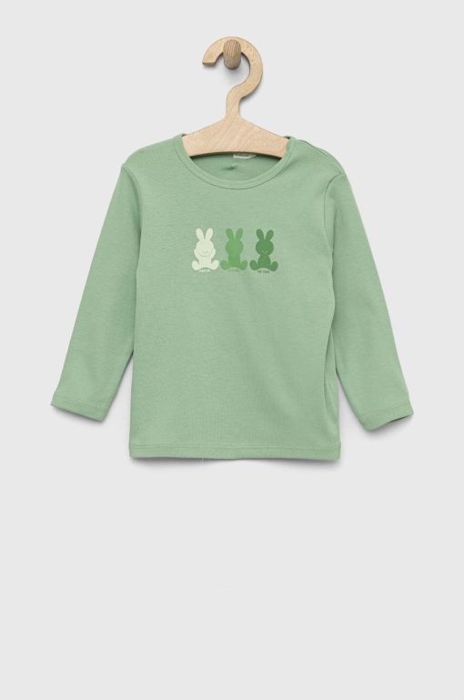 United Colors of Benetton longsleeve din bumbac pentru bebeluși culoarea verde-Îmbrăcăminte