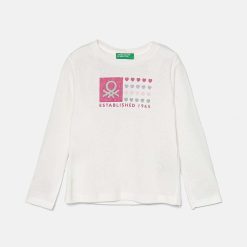 United Colors of Benetton longsleeve din bumbac pentru copii culoarea alb