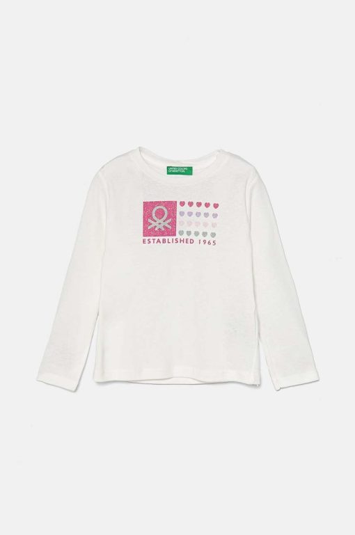 United Colors of Benetton longsleeve din bumbac pentru copii culoarea alb