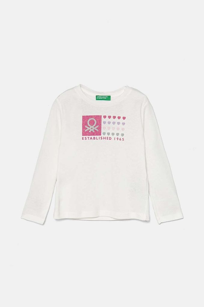 United Colors of Benetton longsleeve din bumbac pentru copii culoarea alb