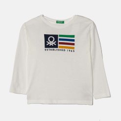 United Colors of Benetton longsleeve din bumbac pentru copii culoarea alb