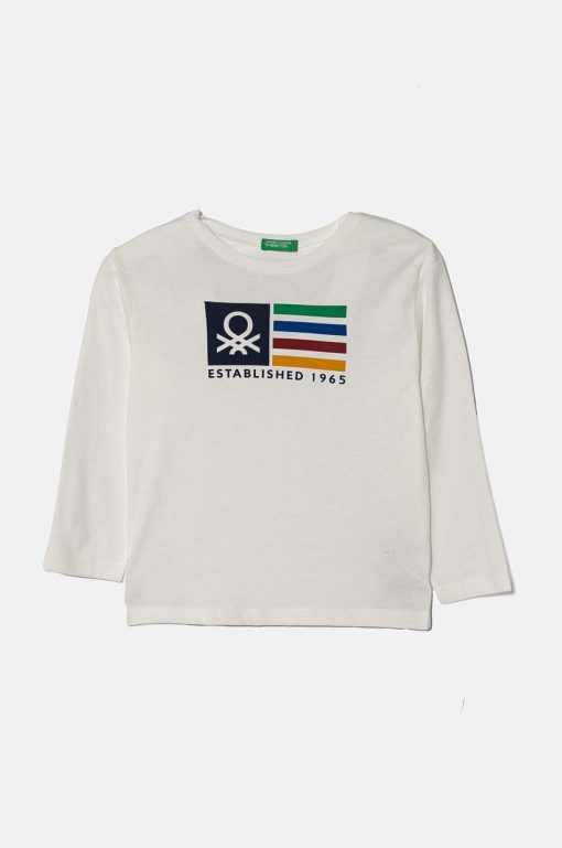 United Colors of Benetton longsleeve din bumbac pentru copii culoarea alb