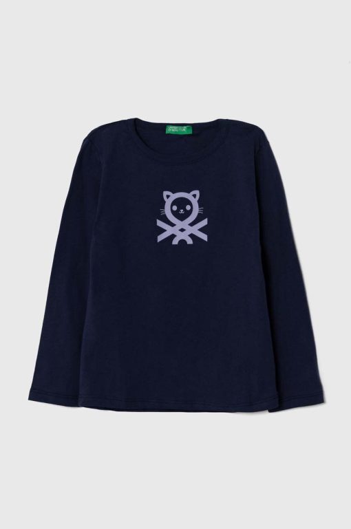 United Colors of Benetton longsleeve din bumbac pentru copii culoarea albastru marin-Îmbrăcăminte