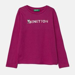 United Colors of Benetton longsleeve din bumbac pentru copii culoarea roz