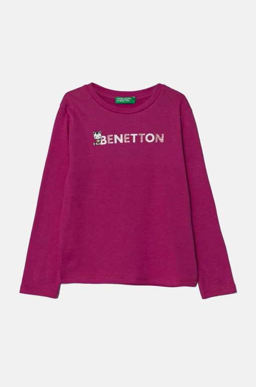 United Colors of Benetton longsleeve din bumbac pentru copii culoarea roz