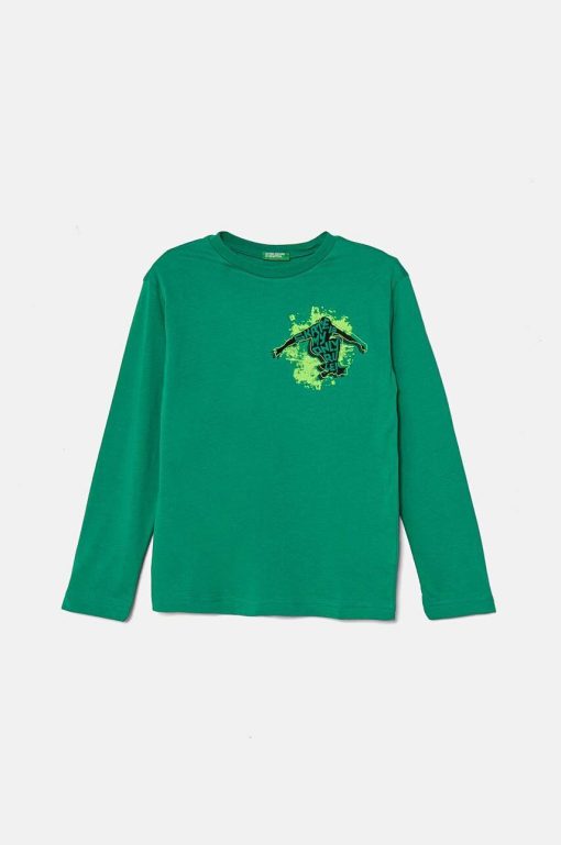 United Colors of Benetton longsleeve din bumbac pentru copii culoarea verde