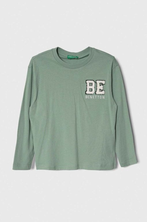 United Colors of Benetton longsleeve din bumbac pentru copii culoarea verde