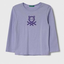 United Colors of Benetton longsleeve din bumbac pentru copii culoarea violet-Îmbrăcăminte