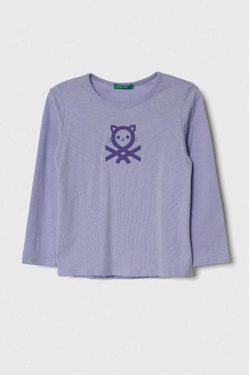 United Colors of Benetton longsleeve din bumbac pentru copii culoarea violet-Îmbrăcăminte