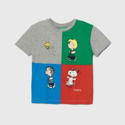 United Colors of Benetton tricou de bumbac pentru copii X Peanuts culoarea gri