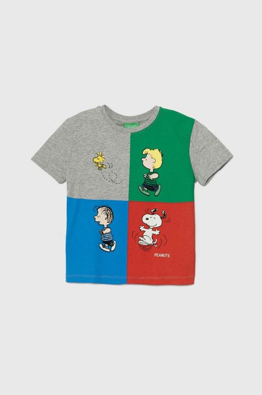 United Colors of Benetton tricou de bumbac pentru copii X Peanuts culoarea gri