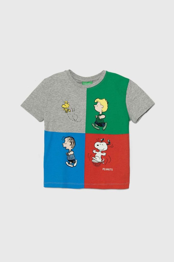 United Colors of Benetton tricou de bumbac pentru copii X Peanuts culoarea gri