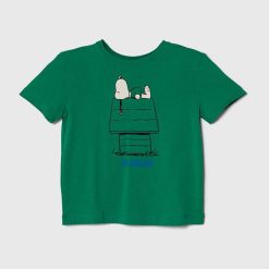 United Colors of Benetton tricou de bumbac pentru copii X Peanuts culoarea verde