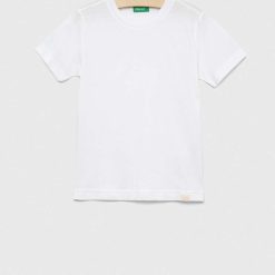 United Colors of Benetton tricou de bumbac pentru copii culoarea alb