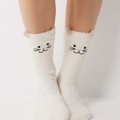 women'secret sosete SO FLUFFY WHITE CAT SINGLE femei