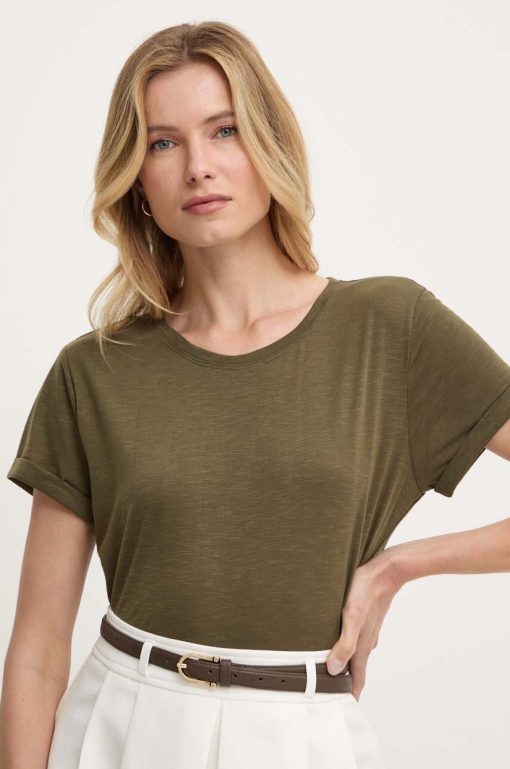 Answear Lab tricou din in culoarea verde-Tricouri