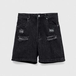 Birba&Trybeyond pantaloni scurti din denim pentru copii culoarea negru