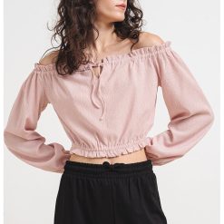 Bluza crop cu decupaj in V si decolteu pe umeri-FEMEI-IMBRACAMINTE/Bluze