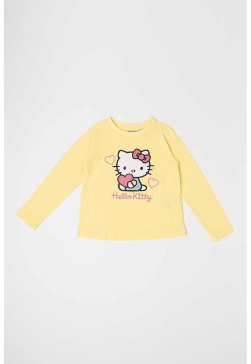 Bluza de trening cu decolteu la baza gatului si imprimeu Hello Kitty-FETE-IMBRACAMINTE/Bluze