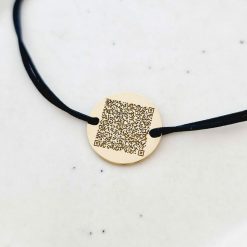 Bratara banut personalizata cu QR code - Argint 925 placat cu Aur Galben 18K si snur reglabil