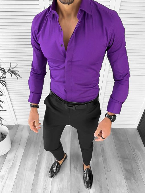 Camasa barbati mov inchis slim fit 12991-Camasi barbati