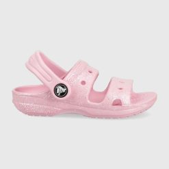 Crocs slapi copii CROCS CLASSIC GLITTER SANDAL culoarea roz-Încălțăminte