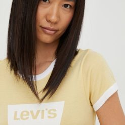 Levi's tricou din bumbac culoarea bej-Tricouri