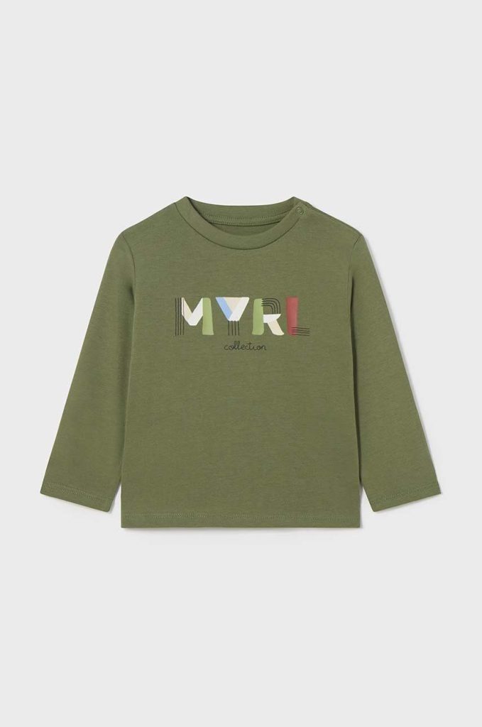 Mayoral longsleeve din bumbac pentru bebeluși culoarea verde