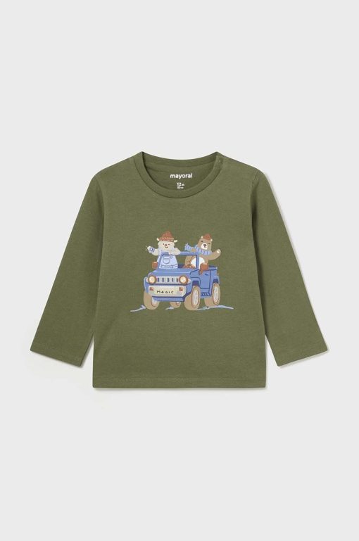 Mayoral longsleeve din bumbac pentru bebeluși culoarea verde