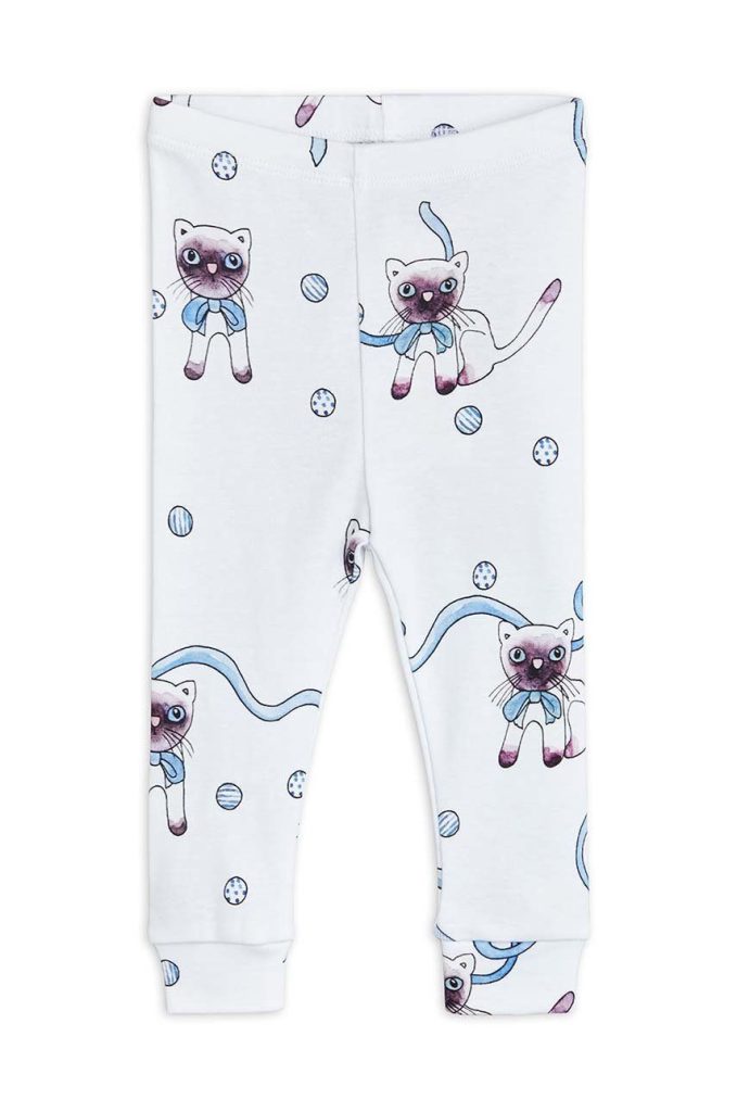 Mini Rodini pantaloni din bumbac pentru bebeluși culoarea alb