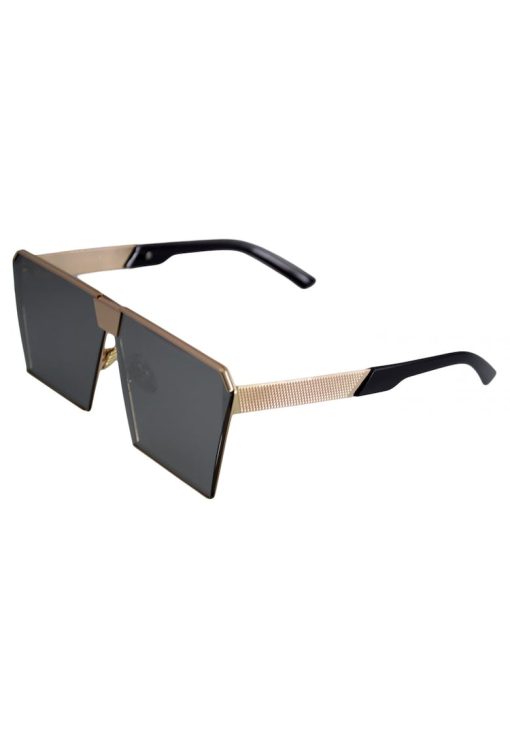 Ochelari de soare Rectangular Plat Oglinda Gri - Auriu-FEMEI-GENTI SI ACCESORII/Ochelari de soare