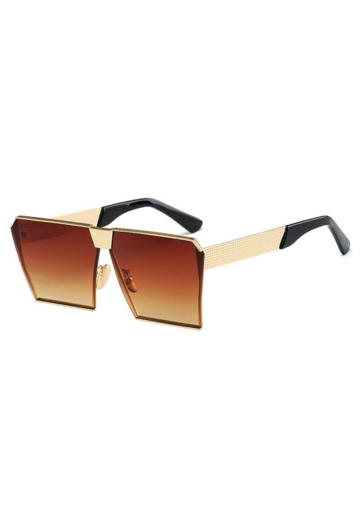 Ochelari de soare Rectangular Plat Oglinda Maro - Auriu-FEMEI-GENTI SI ACCESORII/Ochelari de soare