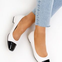 Pantofi cu toc mic Erias albi-Pantofi cu toc gros-Pantofi cu toc mic
