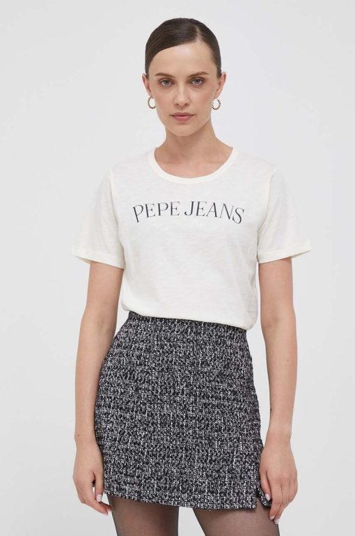 Pepe Jeans tricou din bumbac culoarea bej-Tricouri