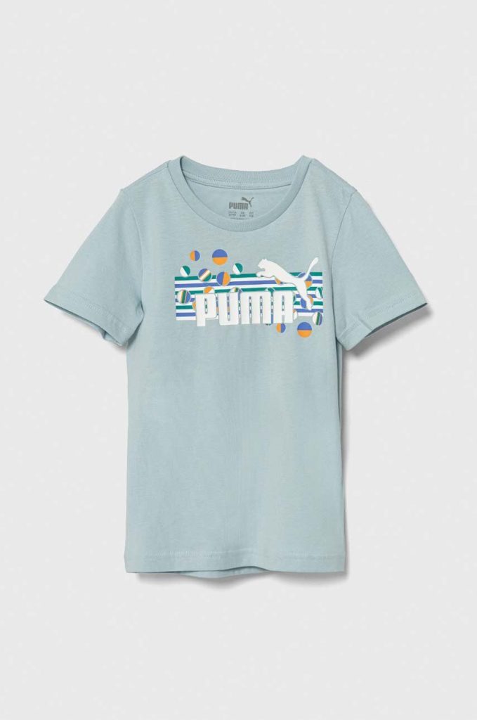 Puma tricou de bumbac pentru copii ESS+ SUMMER CAMP Tee culoarea turcoaz