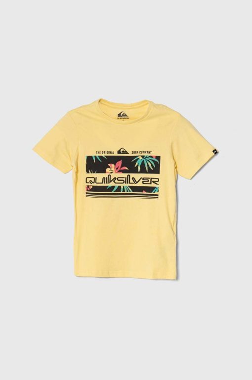 Quiksilver tricou de bumbac pentru copii TROPICALRAINYTH culoarea galben