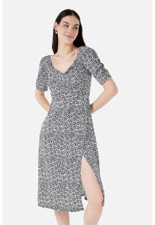 Rochie midi cu decolteu in V si slit lateral-FEMEI-IMBRACAMINTE/Rochii