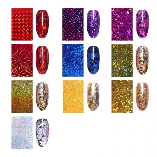 SET 10 FOLII DE TRANSFER HOLOGRAPHIC 4 X 20CM. - FT-S10 - Everin.ro-NAIL ART ❤️ > Folii de transfer