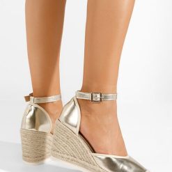 Sandale cu platforma tip espadrile Iovea aurii-Espadrile cu platforma-Sandale cu platforma