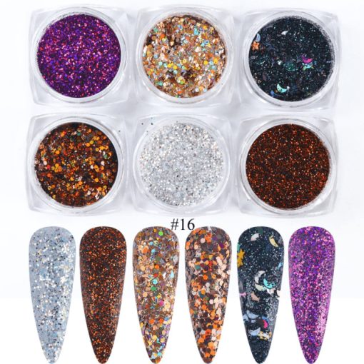 Sclipici si paiete set 6 culori SYG-11 - SYG-11 - Everin.ro-NAIL ART ❤️ > Sclipici- Paiete- Confetti