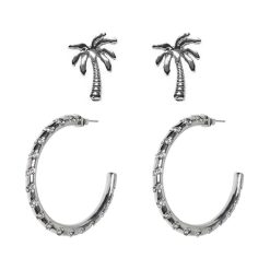 Set 2 perechi cercei dama - 566711 - Metal - Gri - One size-FEMEI-