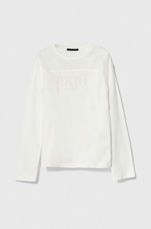 Sisley longsleeve din bumbac pentru copii culoarea alb-Îmbrăcăminte