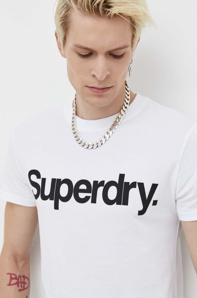 Superdry tricou din bumbac culoarea alb