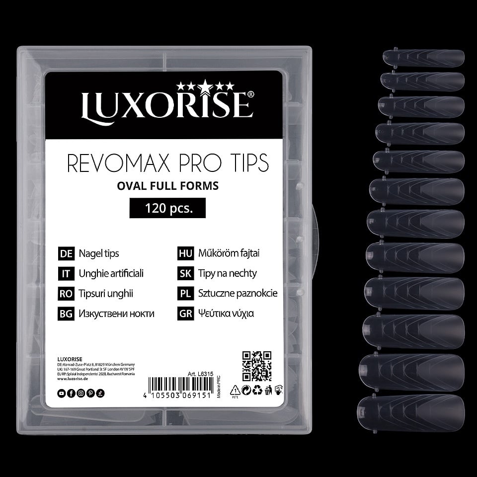 Tipsuri Reutilizabile REVOMAX PRO TIPS LUXORISE Oval - Full Forms pentru Polygel si gel