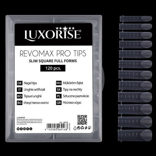 Tipsuri Reutilizabile REVOMAX PRO TIPS LUXORISE Slim Square - Full Forms pentru Polygel si gel