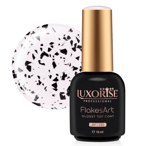 Top Coat LUXORISE - FlakesArt Shine Noir Elegance 10ml-Accesorii Unghii > Primer / Base Coat / Top Coat