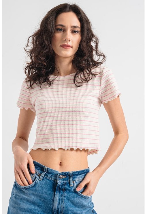 Tricou crop cu model in dungi-FEMEI-IMBRACAMINTE/Tricouri si maiouri