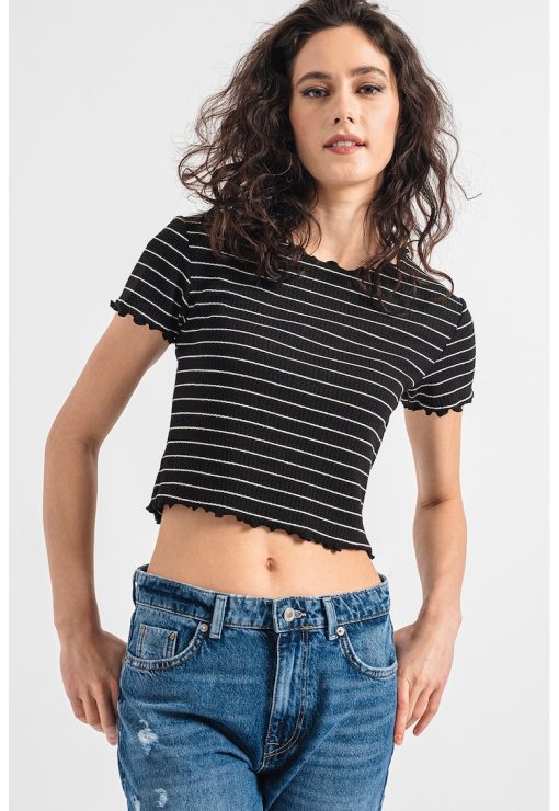 Tricou crop cu model in dungi-FEMEI-IMBRACAMINTE/Tricouri si maiouri