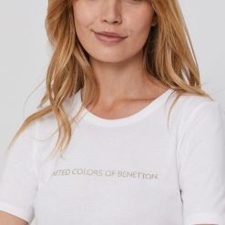 United Colors of Benetton Tricou din bumbac culoarea alb-Tricouri