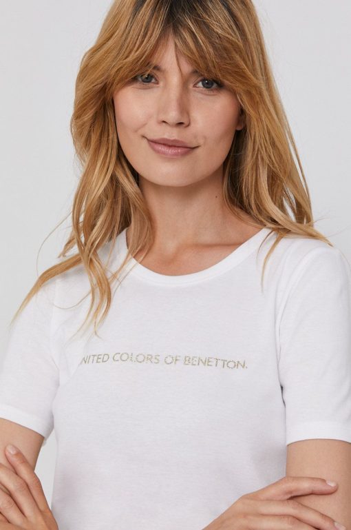 United Colors of Benetton Tricou din bumbac culoarea alb-Tricouri